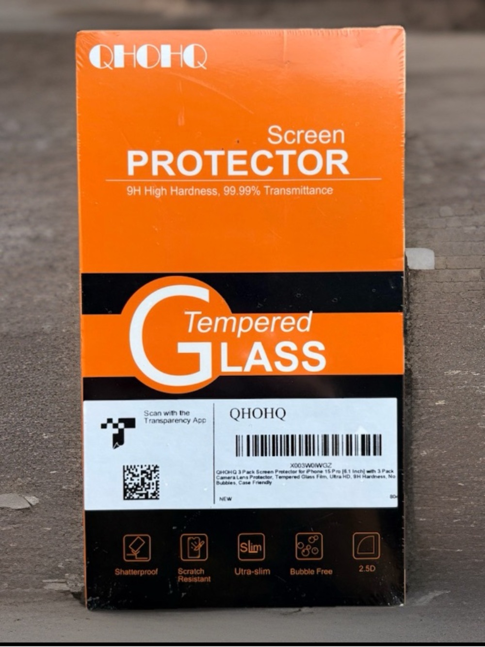 QHOHQ Screen Protector 9H Tempered Glass iPhone 15 Pro (6.1 inches) 3 packs